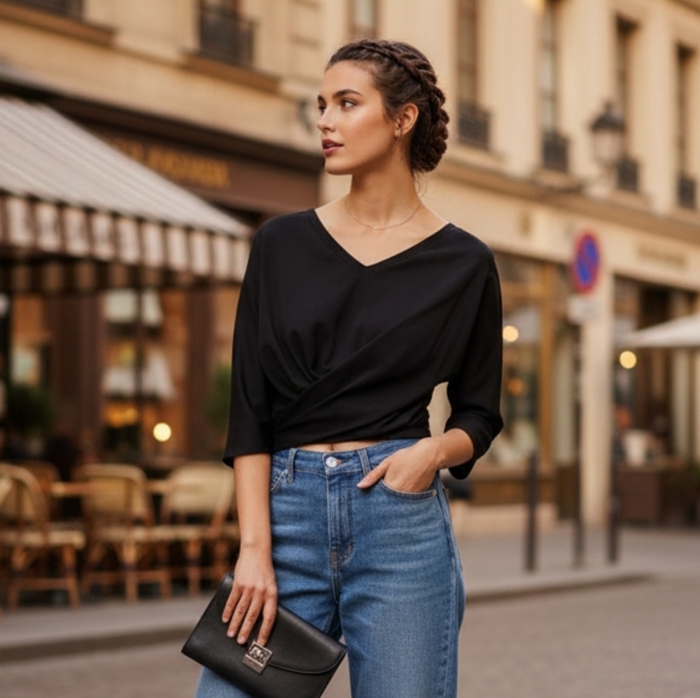 7 For All Mankind lack V-Neck Tie Front Top